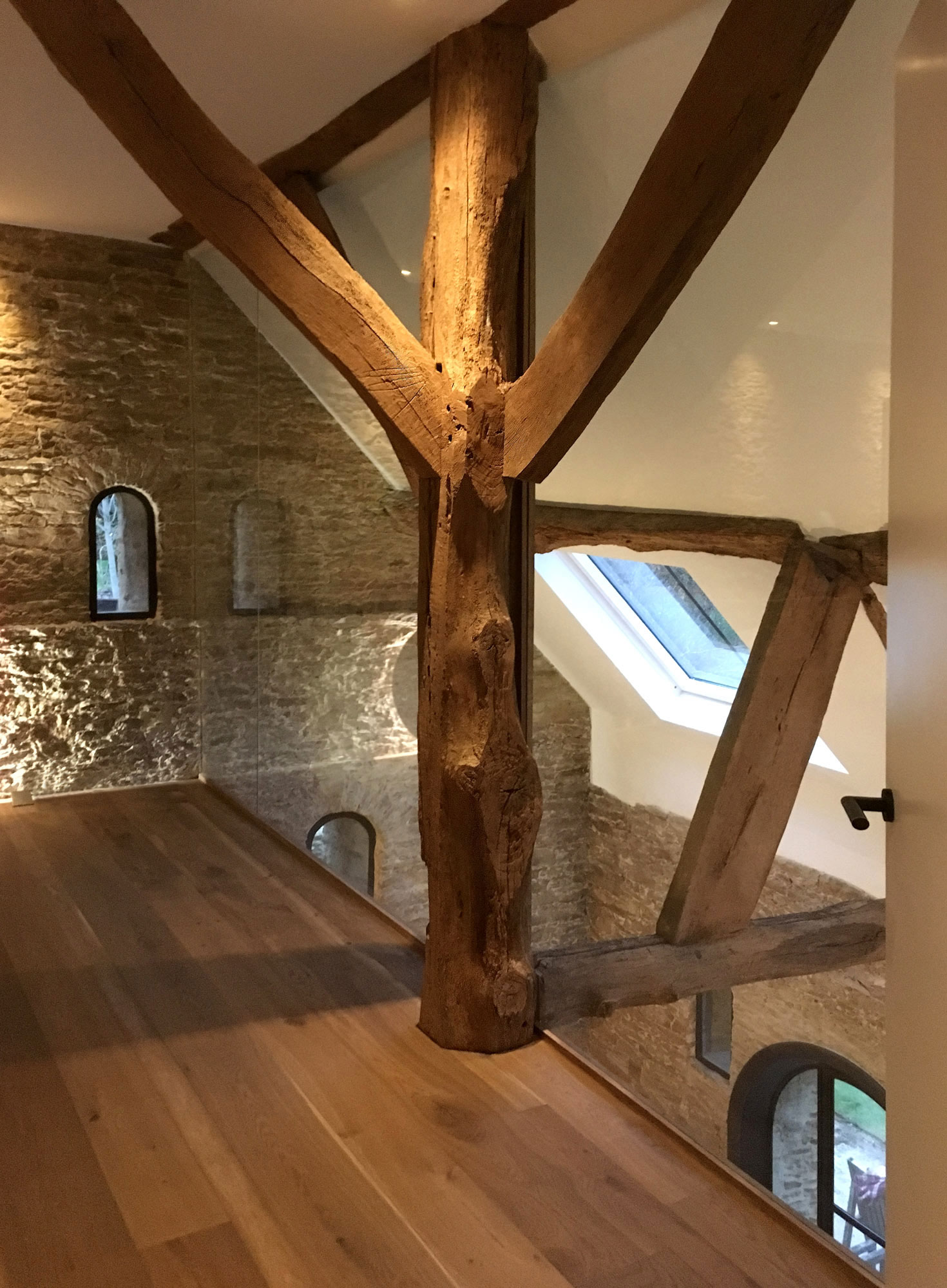 Restored timners and glazed wall - Castle Eaton Construction, Surrey